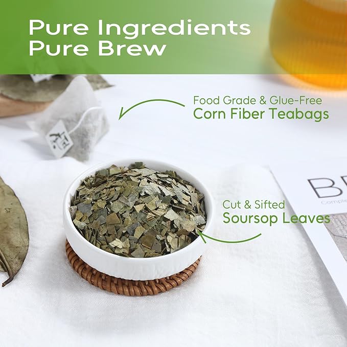 FullChea - Soursop Leaves Tea Bags, 40 Teabags - Premium Soursop Graviola Leaves - Hojas De Guanabana Tea - Non-GMO - Caffeine-free - Improve Digestion, Support Healthy Skin & Sleep - Bloomnest