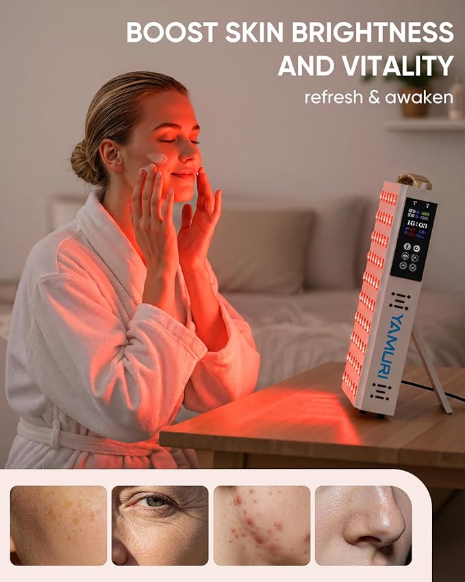 Red Light Therapy for Face, 660nm 850nm Near-Infrared Light Therapy Panel for Body, 110W with 60 Dual Chip LEDs, 135mW/cm² High Irradiance Device for Daily Wellness & Relaxation at Home - YA60 YAMURI