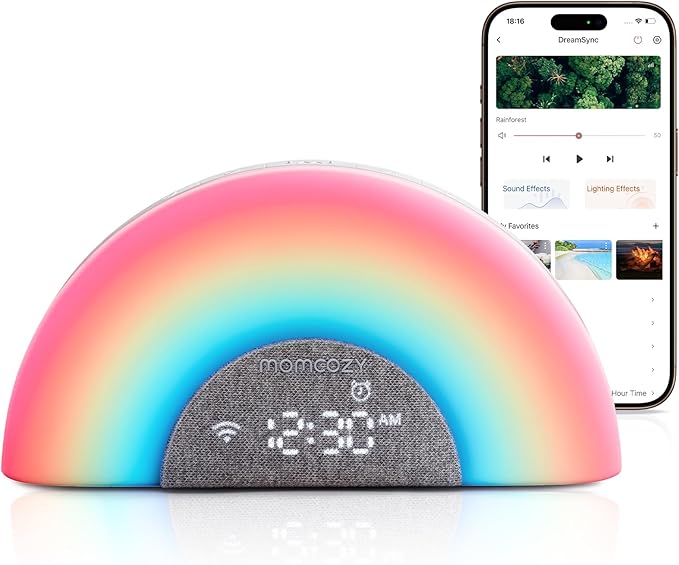 Momcozy Baby Sound Machine & Night Light–White Noise Machine with App Control, Sunrise Alarm, 34 Soothing Sounds–Sleep Trainer for Newborns & Toddlers, Travel Nursery Essential - Bloomnest