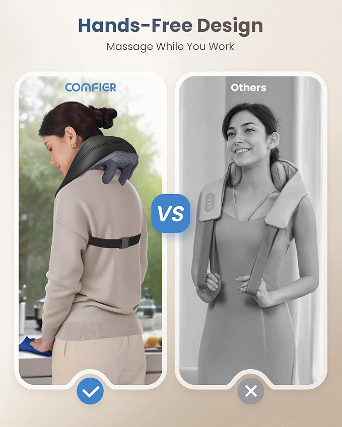 COMFIER 4D Neck Massager for Pain Relief Deep Tissue,Hands-Free Massager for Neck and Shoulder Pain, Wireless Back Massager with Storage Bag, Gift for Mom Dad Women Men - Bloomnest