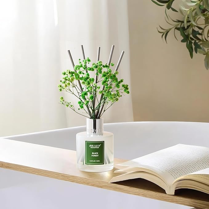 Airkeep Reed Diffuser Set,3.38 fl oz (100 ml) - Black Forest Oil Diffusers with 8 Reed Sticks, Home Fragrance Reed Diffuser for Bathroom Shelf Decor - Bloomnest