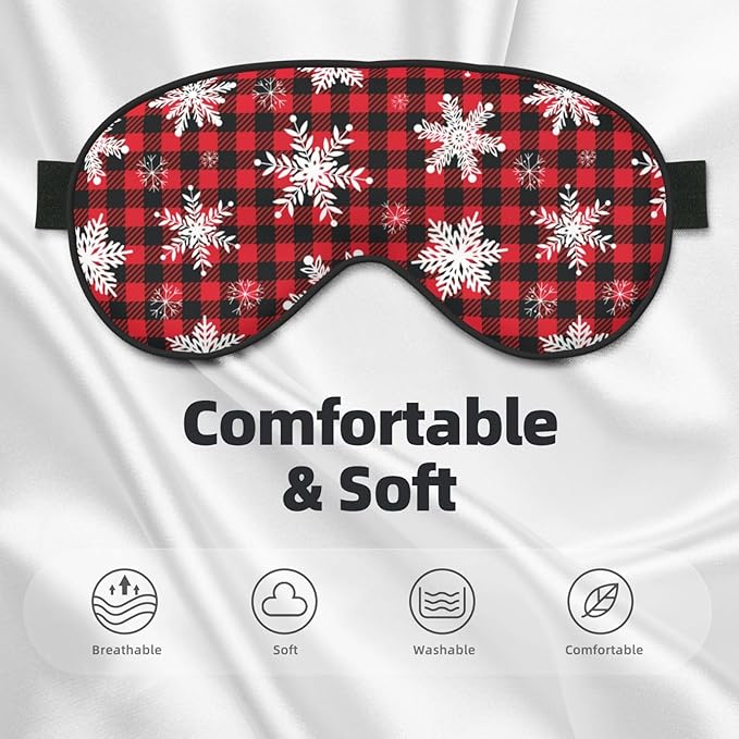 Christmas Sleeping Eye Mask Snowflakes on Buffalo Plaid Eye Mask for Sleeping Soft Comfort Eye Shade Blackout Eye Cover for Deep Rest Travel Nap Meditation - Bloomnest
