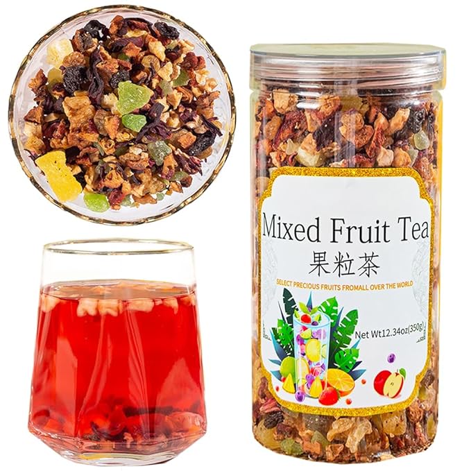 Fruit Tea Blend 12.34OZ,For Hot Or Cold Brew,Hibiscus Blossoms and Berries Based Herbal Loose Leaf Tea,Vegan,Caffeine Free,Vitamines Rich,DIY - Bloomnest