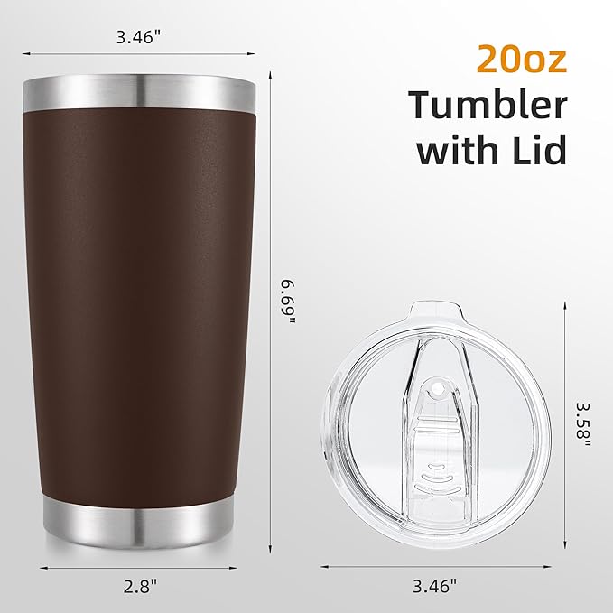 20 oz Tumbler Bulk with Lid Stainless Steel Insulated Tumblers Double Wall Vacuum Coffee Mug Powder Coated Tumbler Cups for Cold and Hot Drinks, Coffee, 6 pack