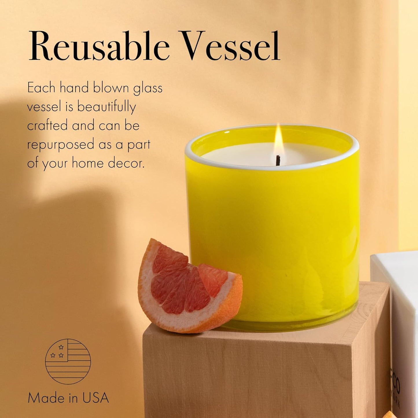 LAFCO New York Signature Candle, White Grapefruit - 15.5 oz - 90-Hour Burn Time - Reusable, Hand Blown Glass Vessel - Made in The USA