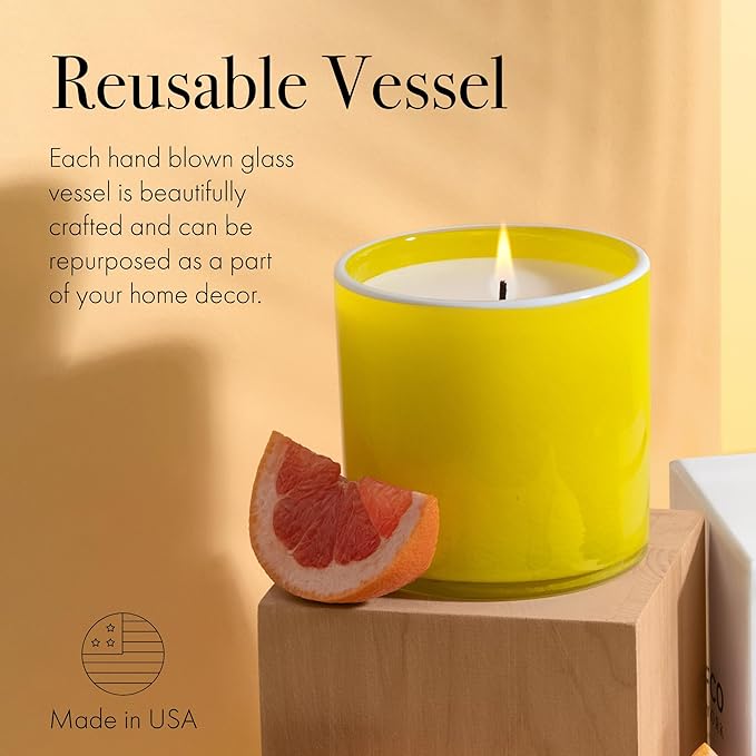 LAFCO New York Signature Candle, White Grapefruit - 15.5 oz - 90-Hour Burn Time - Reusable, Hand Blown Glass Vessel - Made in The USA - Bloomnest
