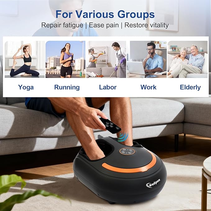 Shiatsu Foot Massager Electric Feet Massage Machine Deep Kneading Relief for Plantar Fasciitis, Air Compression, 3 Heat Levels Relax for Home Office Use, Christmas Gifts for Women Mom Dad Black - Bloomnest