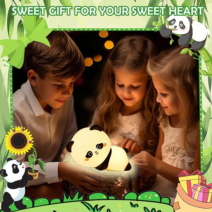 Cute Night Light Panda Night Light for Kids,16 Colors Dimmable Baby Night Lights for Nursery, Silicone Rechargeable Nightlight for Kids Room,Gifts Stuff for Boys Girls Baby,Toddler Decor - Bloomnest