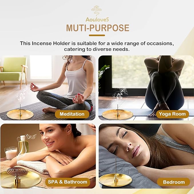 5 in 1 Incense Burner,Upgrade 5.5 Inch Brass Incense Holder for Incense Sticks/Coil Incense Cones, Brass Ash Catcher for Meditation Yoga Roomr,Home Fragrance Decoration