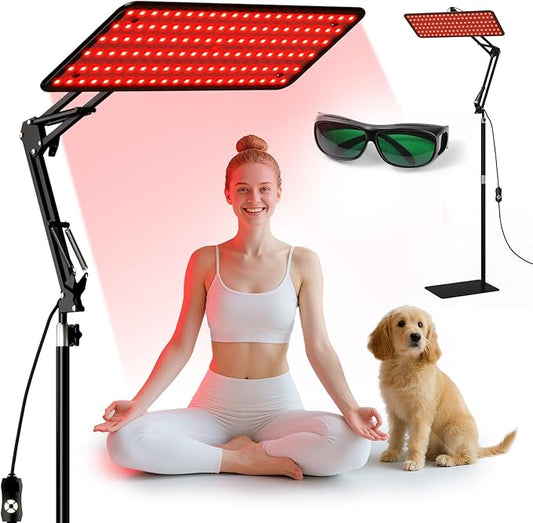 Red Light Therapy for Body and Face, 120 LED 660nm 850nm 940nm Infrared Redlight-Therapy Lamp Device with Glasses，Large Panel and Stable Stand at Home, Idea Gift for Women Mom BEICHEN