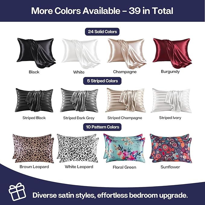 MR&HM Satin Pillowcase for Hair and Skin, Silk Satin Pillowcase 2 Pack, King Size Pillow Cases Set of 2, Silky Pillow Cover with Envelope Closure (20x36, Navy Blue) - Bloomnest