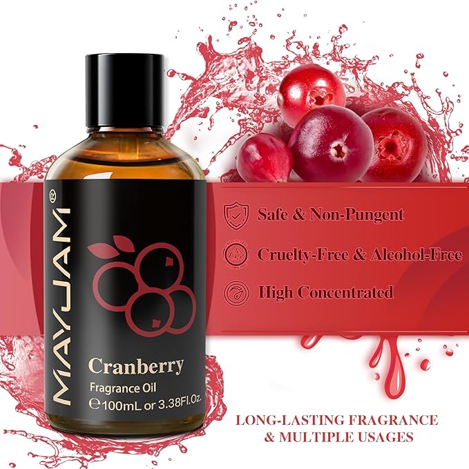 MAYJAM 100ML/3.38FL.OZ Cranberry Fragrance Oils with Glass Dropper, Essential Oils for Diffusers for Home, Long Lasting Scented Oils for Diffusers Soap Candle Making - Bloomnest
