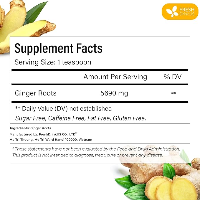 FreshDrinkUS, Premium 10oz Natural Ginger Roots, Cut and Sifted, 100% Natural & Pure from Ginger Roots, Ginger Tea, Ginger Loose Herbal Tea, No Additives, No Caffeine, Vegan - Bloomnest