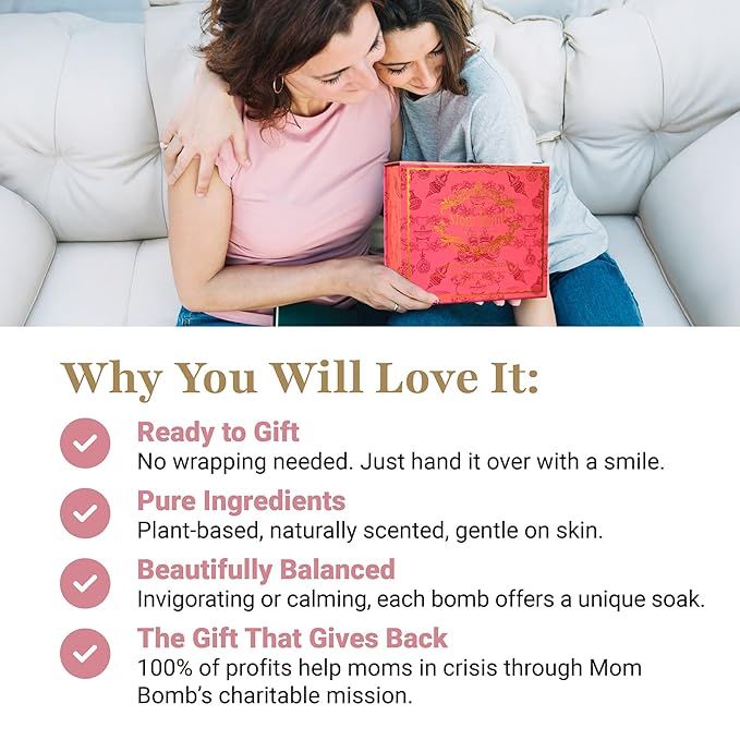 Mom Bomb Bath Bomb Gift Set (4) – Mistletoe Kisses, Peppermint Cocoa, Fireside Dreams & Warm Apples – Essential Oils, Plant-Based Scents – Made in USA – Gift for Women - Bloomnest