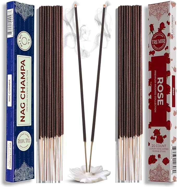 Trumiri Incense Sticks - Combo Pack of 35 Insence-Sticks - 15 Nag Champa + 20 Rose - Insenses - Insents - Incents - Inscense - Incence - Incienso - All Natural Incense Sticks TRUMIRI