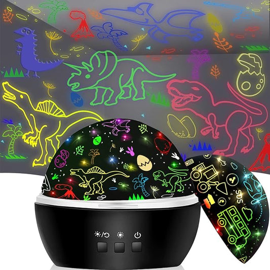 MINGKIDS Night Light for Kids,2 in 1 Rotating Projector Lamp with Dino&Vehicles Theme,2 Ways to Charge,Baby Night Light Ceiling Projector for Bedroom Kids Room Decor - Bloomnest