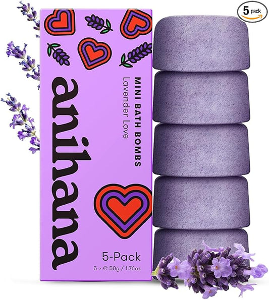 ANIHANA Mini Bath Bombs with Coconut Oil, Paraben Free, Hand-Crafted Luxury Fizzers, Refreshing Lavender Love Scent, 1.76 oz Each, 5 Pack - Bloomnest