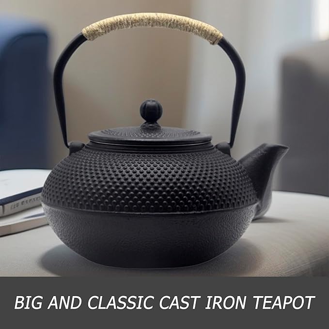Big Cast Iron Teapot, Japanese Tetsubin Tea Kettle for Stovetop Safe, Cast Iron Teapot with Tea Strainer for Loose Tea and a Fully Enameled Interior (1500ml/50.7oz) - Bloomnest
