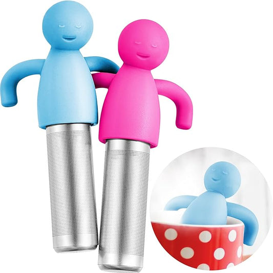 Hicarer 2 Pieces Tea Infuser for Loose Tea Cute Fine Mesh Tea Strainer Stainless Steel Tea Filter Ball Tea Diffuser Steeper for Teacups Teapots (Blue,Rose Red)