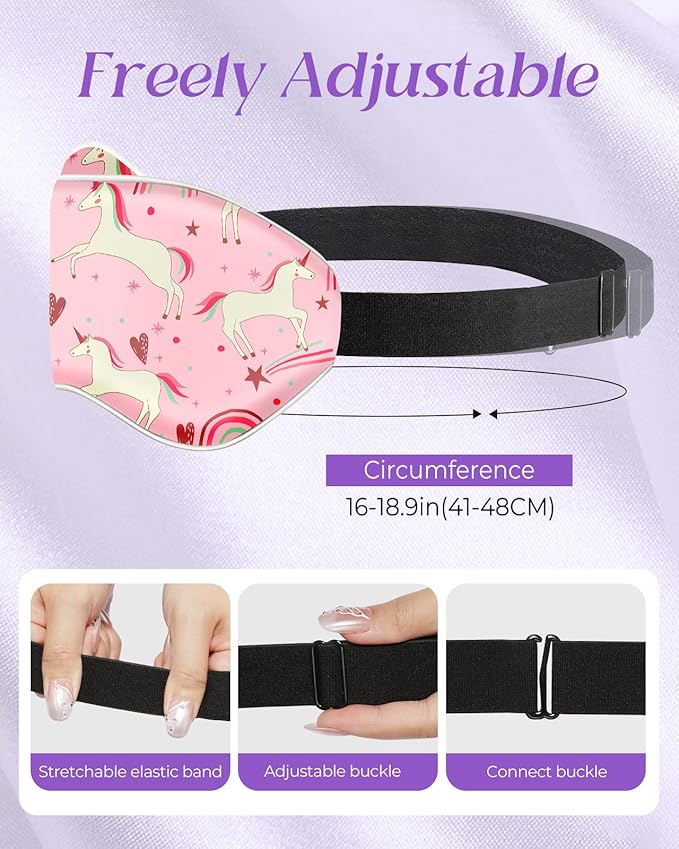 Sleep Mask for Kids - Cute Kawaii Cartoon Silk Sleeping Mask with Adjustable Strap Soft Smooth Light Eye Mask for Sleeping Silk Kids Eye Cover for Boys Girls Teens, PK Heart Unicorn - Bloomnest