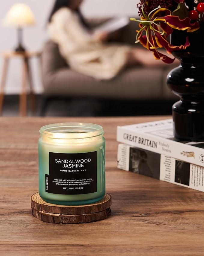 M&SENSE Sandalwood Jasmine Scented Candle, 11.6oz 70 Hours Burn Time Clean Non Toxic Natural Soy Wax Candle 2 Cotton Wick Home Decor for Mothers Day & Bathroom Bedroom - Bloomnest