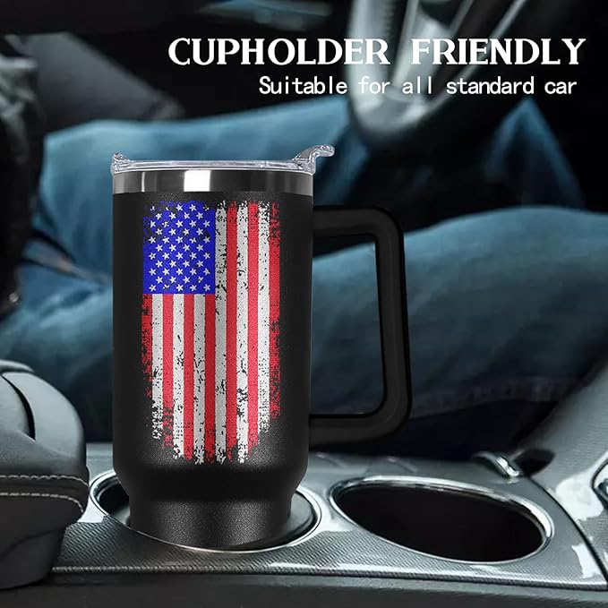 Ceovfoi American Flag Tumbler with Handle,40 oz Dad Vacuum Insulated Stainless Steel Travel Tumblers,Patriotic Military Gifts For Veterans, Police, Fathers Day, 4th of July - Bloomnest