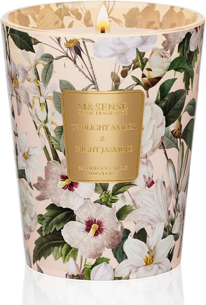 M&SENSE Amber Jasmine Scented Candle, Soy Candles 14.1oz 60H Slow Burning, Aromatherapy Stress Relief Home Fragrance Housewarming Gifts - Bloomnest