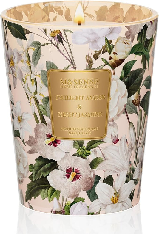 M&SENSE Amber Jasmine Scented Candle, Soy Candles 14.1oz 60H Slow Burning, Aromatherapy Stress Relief Home Fragrance Housewarming Gifts - Bloomnest
