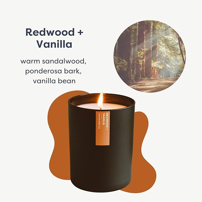 Calyan Wax Co. Redwood & Vanilla Scented Candle - 75 Hour Burn - Luxury Non Toxic Soy Wax Candles - Long Lasting Black Tumbler Jar Candle for Home - 10.2oz - Bloomnest