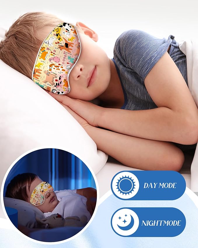 Kids Sleep Mask - Silk Eye Mask for Kids Cute Cartoon Cool Kawaii Soft Smooth Lightweight Boys Girls Teens Sleeping Mask with Adjustable Straps, Crayon Dog - Bloomnest