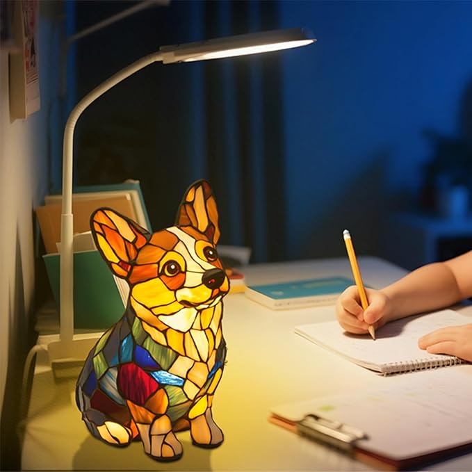 Dog Series Art Night Light, Corgi Lamp and Pug Lamp, Stained Resin French Bulldog Tabletop, 3D Dog LED Table Lamp, Stained Resin Night Light, Pet Themed Tabletop Decor (Corgi) - Bloomnest