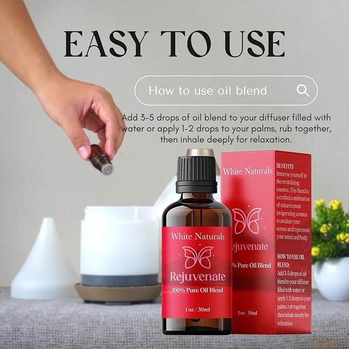 White Naturals Rejuvenating Essential Oil Blend – Energizing Aromatherapy Oil for Skin and Mind, 100% Pure & Natural Essential Oils for Relaxation, Focus & Mood Boost, 1oz - Bloomnest