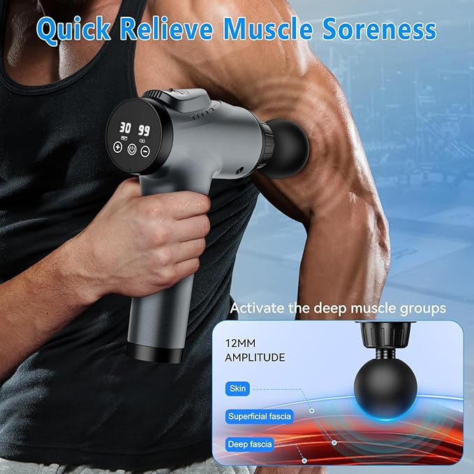 Massage Gun, Muscle Massage Gun for Athletes Handheld Electric Deep Tissue Back Massager, Percussion Massage Device for Pain Relief with 30 Speed Levels 9 Heads - Bloomnest