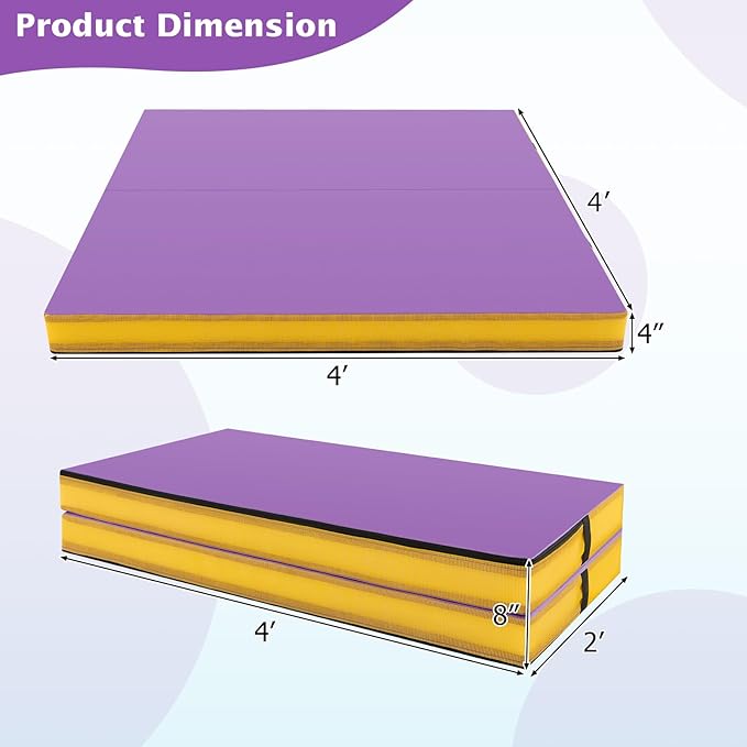 Giantex 4' x 4' Folding Gymnastics Mat with Carry Handles, Bio-Folding Tumbling Mat for Kids & Cheerleading - Bloomnest