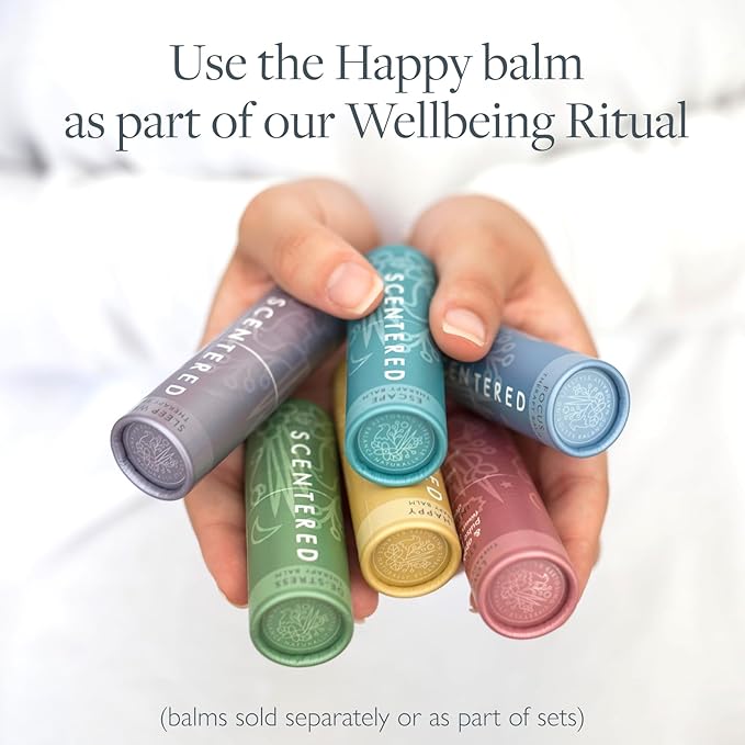 Scentered Aromatherapy Balm Stick - Happy - Mood Boost Roll On Essential Oils Blend for Positive Thinking - 100% Natural: Grapefruit, Cedarwood, Lemon Myrtle Essential Oil - Positive Gifts for Women - Bloomnest