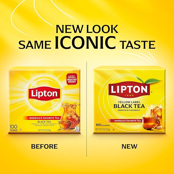 Lipton Black Tea Bags, Hot or Iced High Caffeine Tea, 100 Total Bags (Pack of 2) - Bloomnest