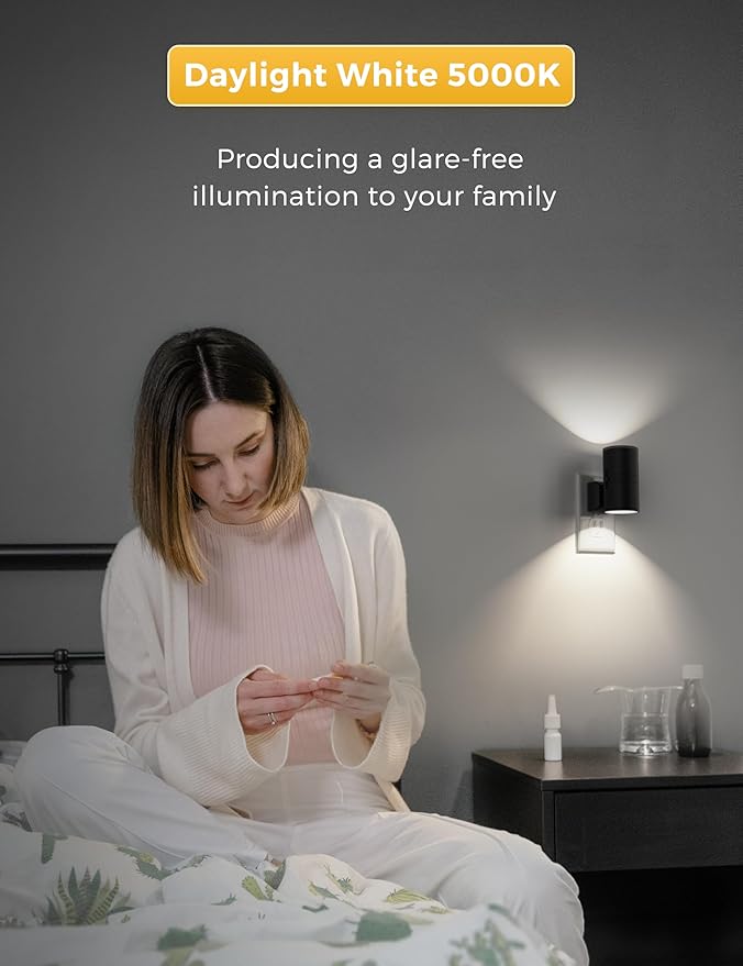 L LOHAS LED Bright Night Light, Night Lights Plug into Wall, 5000K Daylight White, Dimmable Nightlight Plug in with Light Sensor, Decorative LED Nightlights for Hallway Bathroom Kitchen, 2 Pack - Bloomnest
