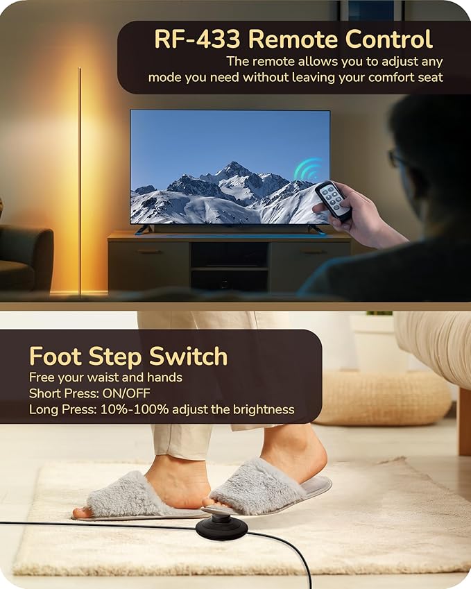 EDISHINE LED Corner Floor Lamp, Dimmable Standing Light with Remote, 7 Color Temperature 2700K-6000K, 57.5" Modern Floor Lamp for Bedroom, Living Room, Office, Gold - Bloomnest