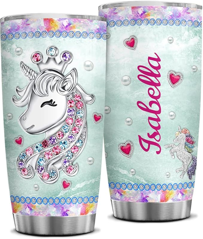 wowcugi Personalized Unicorn Tumbler Cup With Lid 20oz 30oz Custom Unicorn Jewelry Drawing Stainless Steel Double Wall Vacuum Insulated Tumblers Coffee Travel Mug Birthday Christmas Customized Gifts - Bloomnest