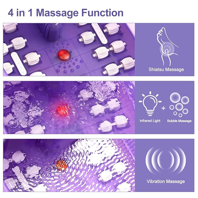 Foot Spa Bath Massager with Heat [2025 Upgraded], Vibration, Temperature Control, Jets, Bubbles and Epsom Salt, Foot Bath Soak Tub with 22 Massage Rollers, Feet Soaking Tub for Relaxation, Purple