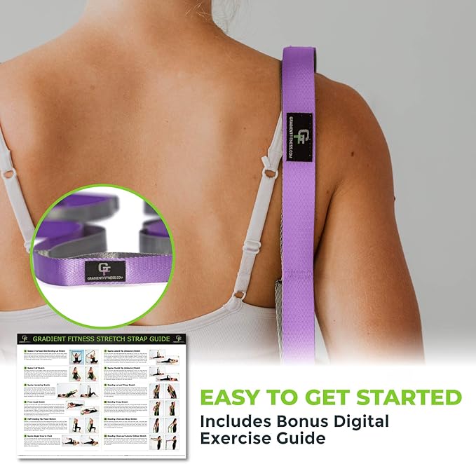 Gradient Fitness Stretching Strap for Physical Therapy, 12 Multi-Loop Stretch Strap 1" W x 8' L, Neoprene Handles, Physical Therapy Equipment, Yoga Straps for Stretching, Leg Stretcher. - Bloomnest