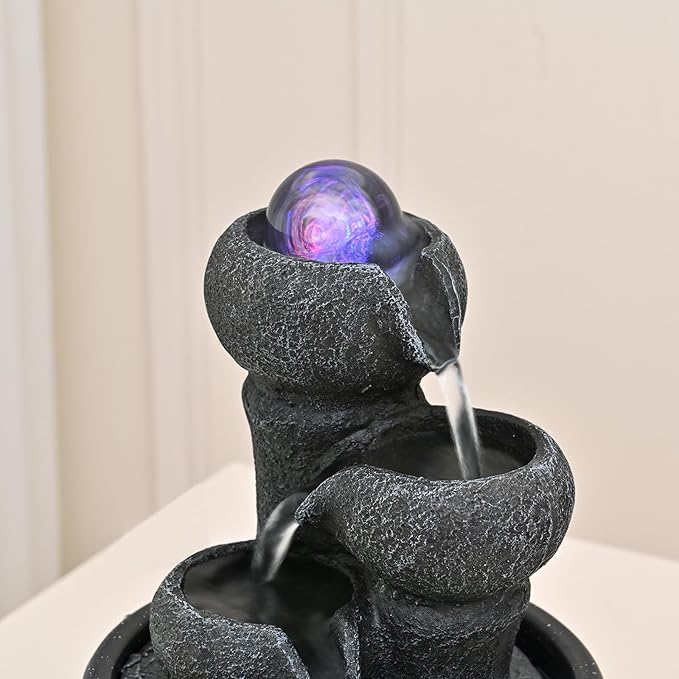 Tabletop Fountain Indoor Waterfall Meditation Fountain,Desktop Water Feature with LED Light for Home Office Bedroom Relaxation (26003) - Bloomnest
