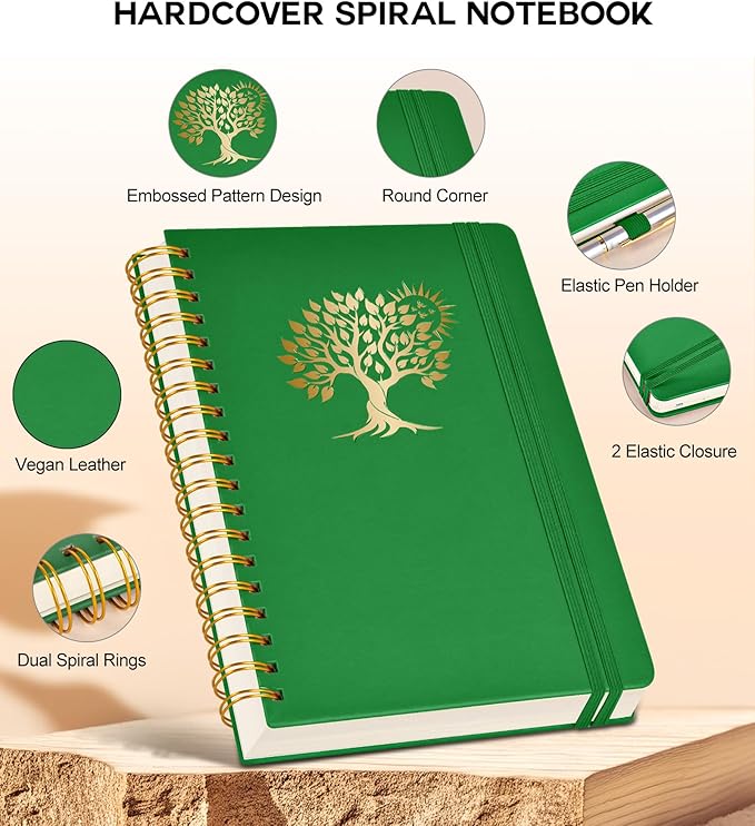 Large Spiral Notebook Journal for Women Men - 300 Numbered Lined Pages, College Ruled, A4 Hardcover Spiral Bound Notebook for School, Work, Note Taking, Writing, Leather Spiral Journal 8.5"x11" - Bloomnest