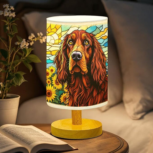 Irish Setter Table Lamp LED 3-Color Pressed Bedside, Dog Shade Lamp with Wood Base for Bedroom Living Room Desk Office - Bloomnest