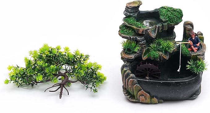 Resin Rockery Tabletop Fountain with Sparking LED Lights and Simulation Lifelike Landscape, Rotating Ball Water Fountains Indoor Desktop Fountain for Home Decor Gift Office Bedroom Decoration