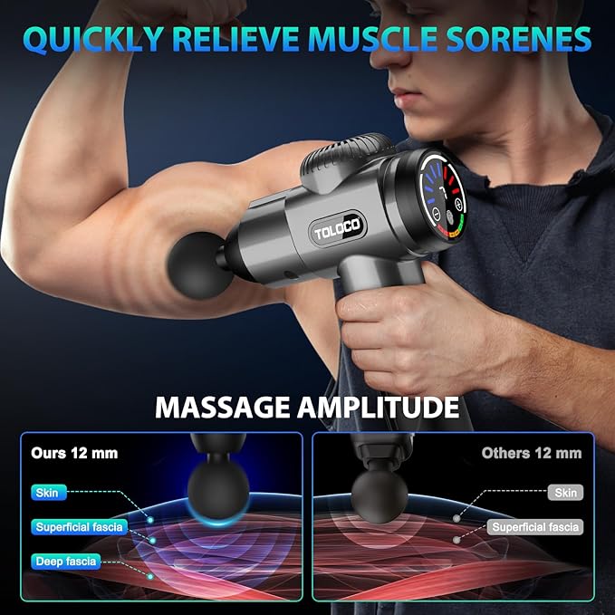 TOLOCO Massage Gun, Deep Tissue Back Massager for Athletes with 10 Massage Heads, Electric Muscle Percussion Massager for Any Pain Relief, FSA and HSA Eligible, Gifts for Fathers Day, Grey - Bloomnest