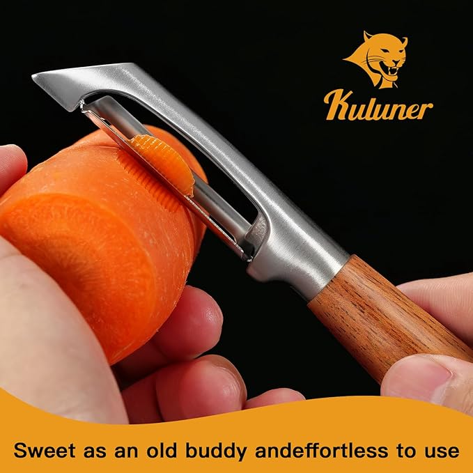 Premium I Type 304 Stainless Steel Multifunctional Kitchen Peeler Real Wood Handle Ultra Sharp Blade Vegetable Potato Apple(Boluoge) - Bloomnest