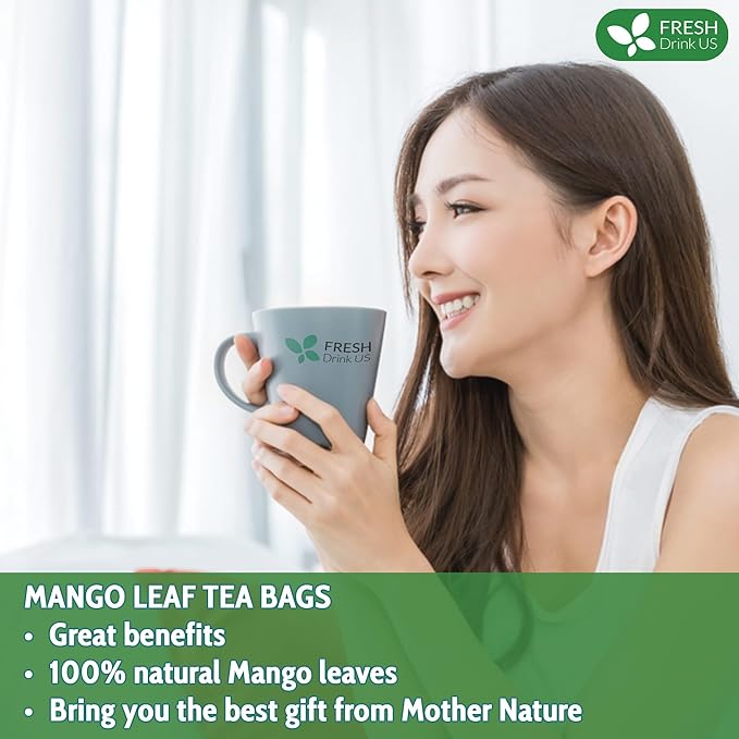 FreshDrinkUS Premium 60 Mango Leaf Tea Bags, 100% Natural & Pure. Loose Leaf Herbal Tea. No Sugar, No Caffeine, No Gluten, Vegan - Bloomnest