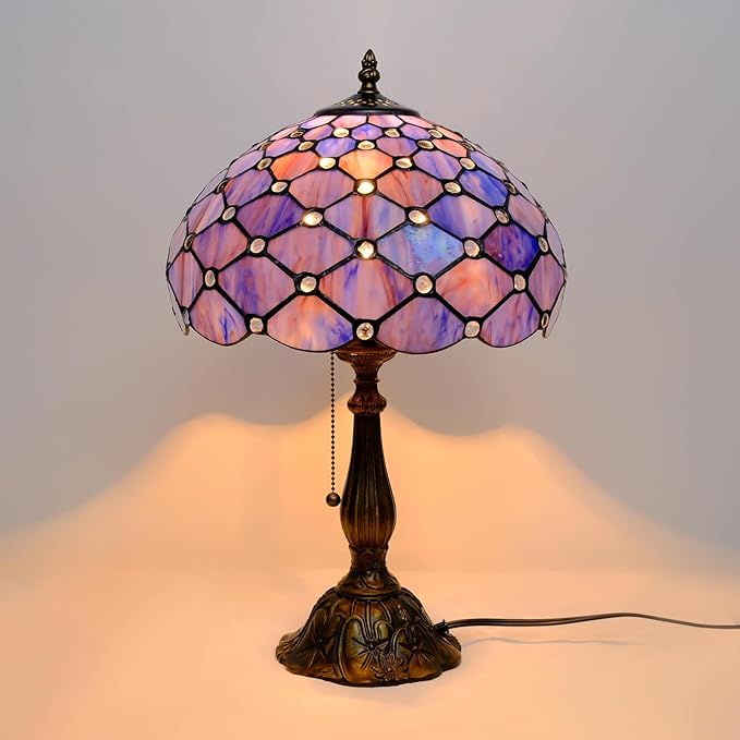Tiffany Lamp Vintage Deep Blue Stained Glass Bead Table Lamp Desk Bedside Reading Light Decor Bedroom Living Room Home Office D12*H18 Inches - Bloomnest