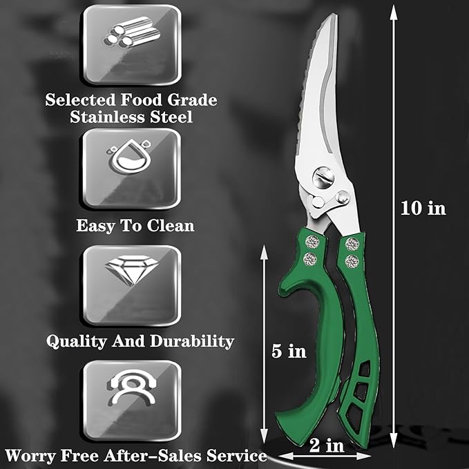 ANDONG Heavy Duty Poultry Shears, All-Purpose Kitchen Scissors for Food, Spatchcock Shears, Green - Bloomnest
